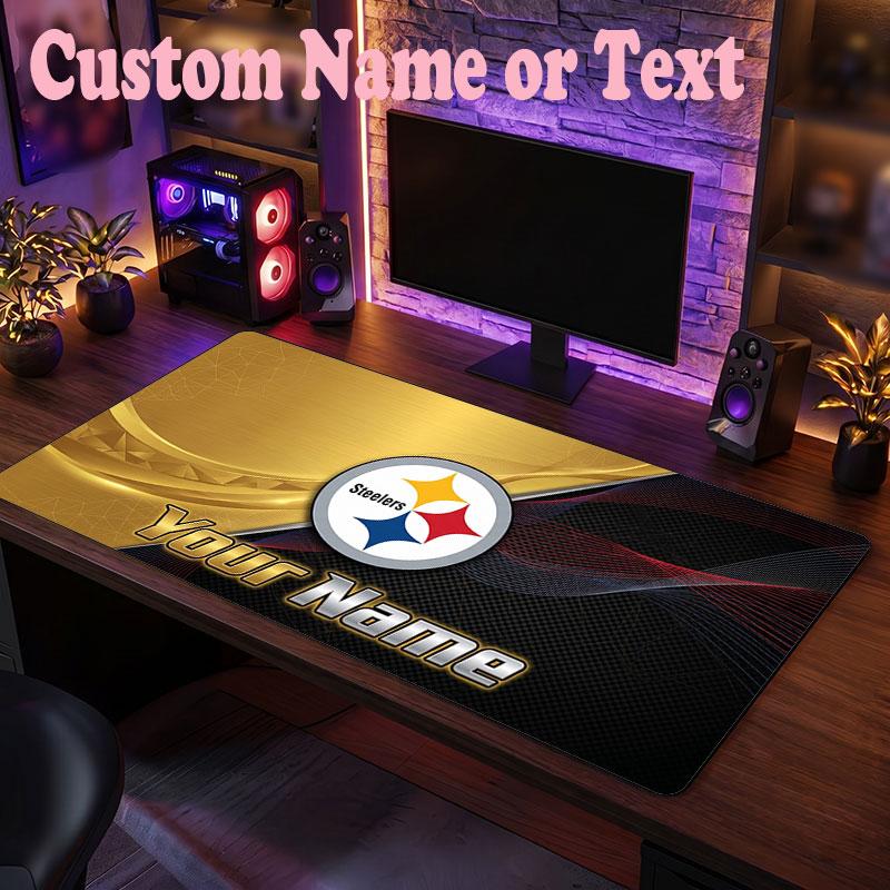 Pittsburgh Steelers Customized Name Text Mouse Pad, Large Desk Mouse Mat Personalized Home Office Present