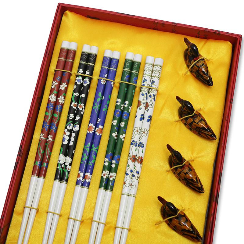 Gift Box Chopsticks Peking Opera Facial Makeup Wooden Carving Craft Korean Chopsticks Set Japanese Sushi Chop Sticks Wood Ducks