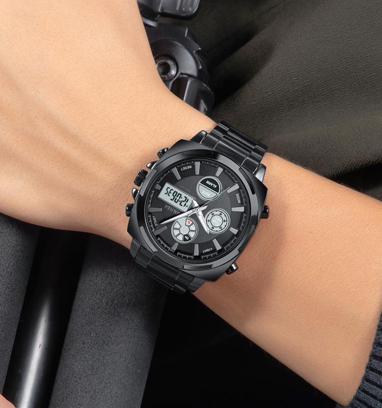 SKMEI 1673 Practical Sporty Men's Dual Display Watch Steel Strap Life Waterproof Fashion Outside Style Male Wristwatch