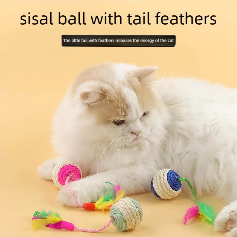 Sisal Scratching Ball Feather Cat Toy Interactive Training Supplies For Kittens Indoor Cats Anti Boredom Pet Accessories