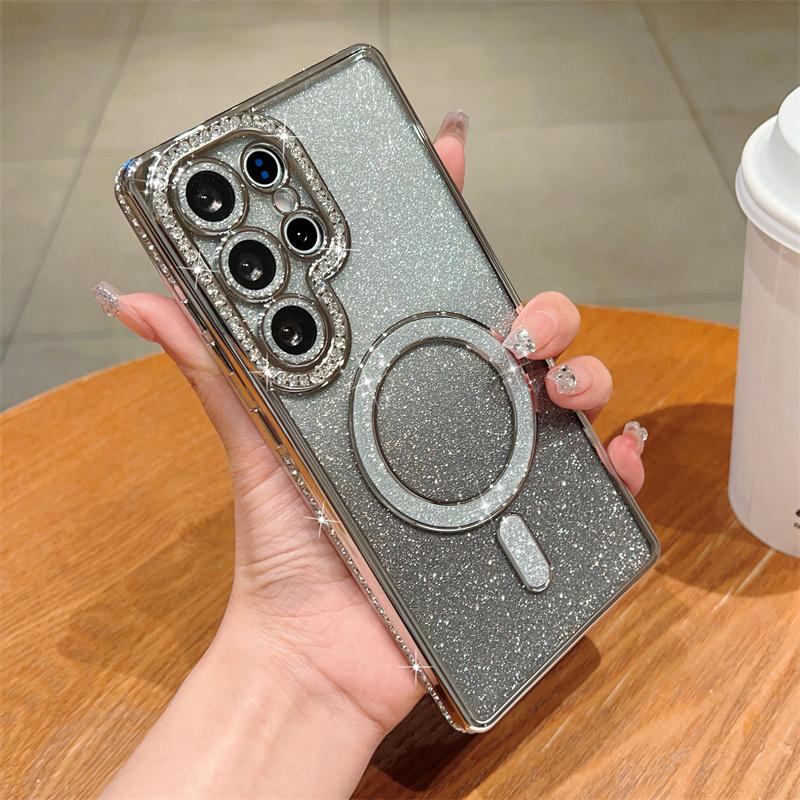 Glitter Magnetic Bling Diamond Cover for Samsung Galaxy S25 Ultra S24 FE A56 A36 A26 A16 A55 A35 A25 A15 A54 Case iPhone 16 15 Plus 14 13 Pro Max Case