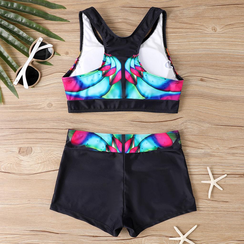 Two Piece Women Swimsuit Tankini Top with Padded Cups Wireless Support Swim Shorts Set Printed Design Comfortable Fit