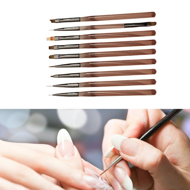Multipurpose Nail Brush Kit 9Pcs Salon Quality Tools With Soft Nylon Hairs Comfortable Grip for Precise Nail Design