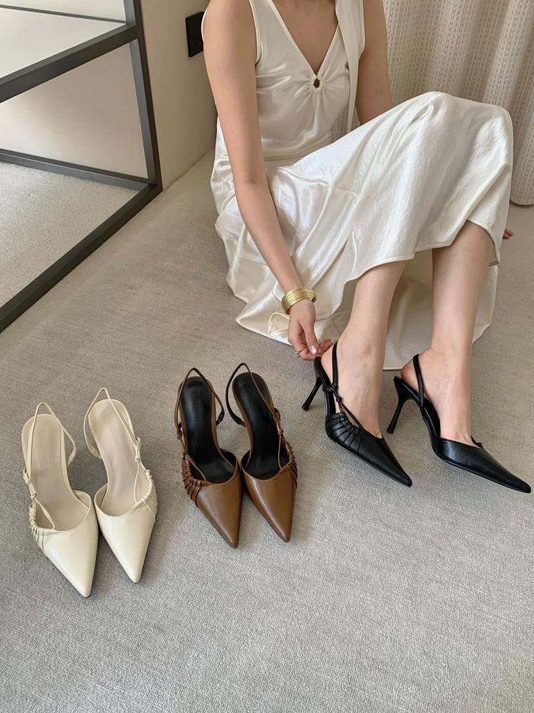 Women's Pointed Toe Thin Heel Ruffled French Style Elegant Unique Design Sandals - Perfect for Daily Wear