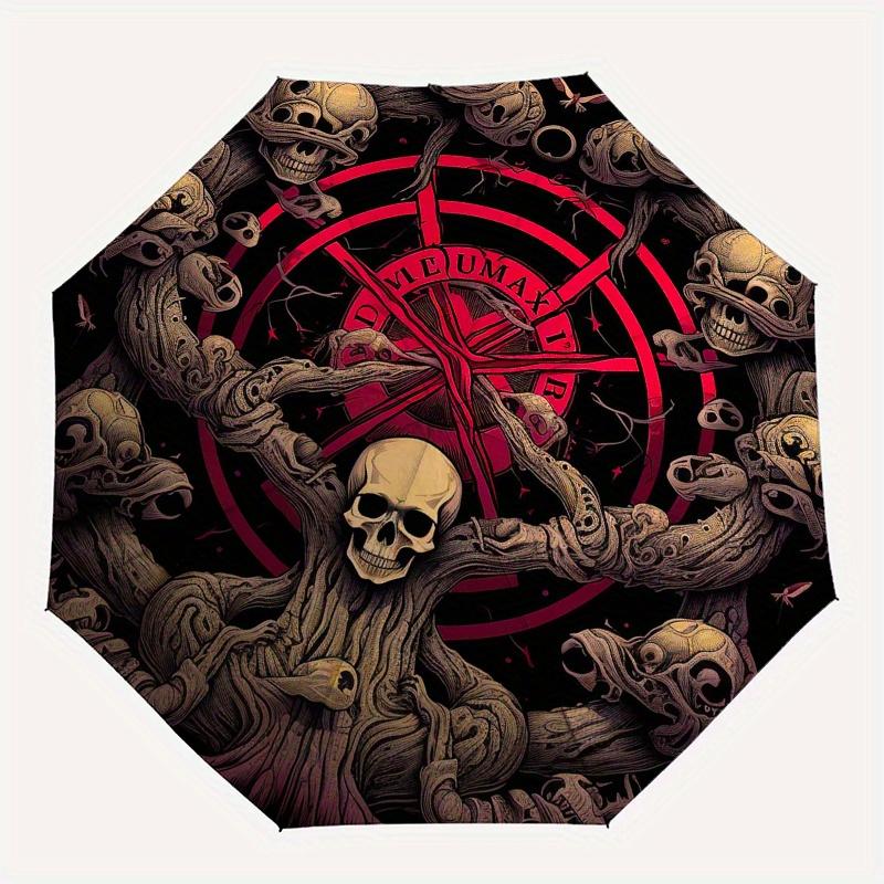 Dark Mystic Skull Pentagram Circular Art PrintUmbrella, Portable 3-Fold Compact Umbrella for Men & Women Gift