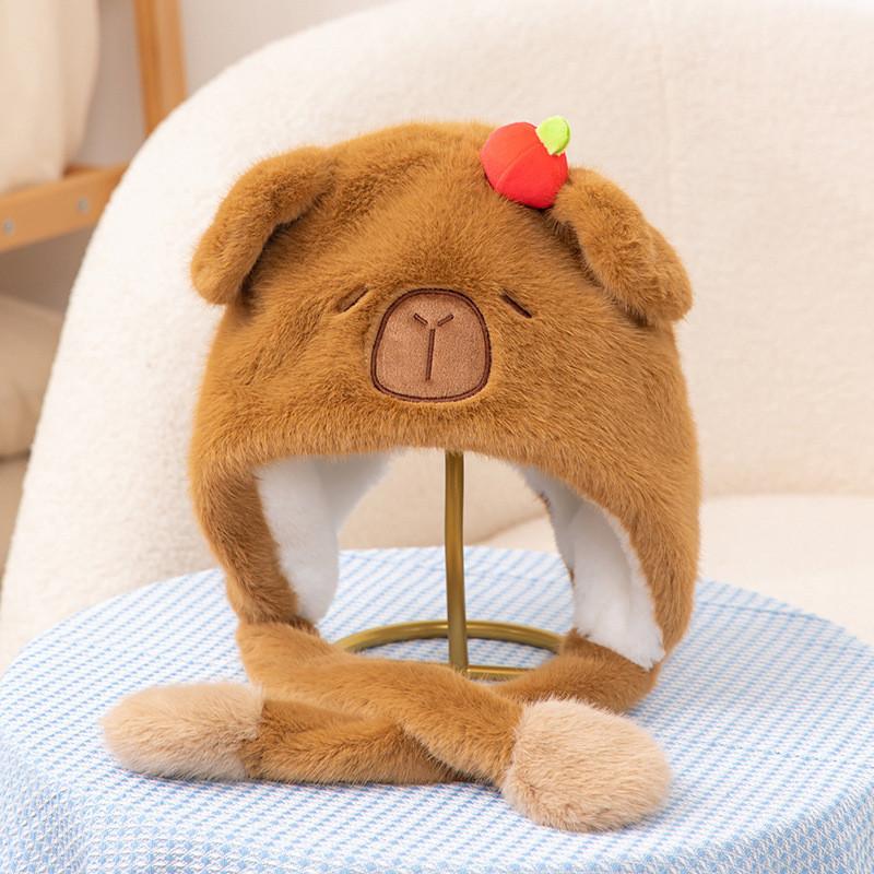 Capybara Hat Plush Movable Ears Winter Warm Cartoon Animal Hats Decorations
