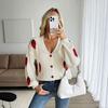 Fashion Women Sweater Ladies Tops Autumn European and American Strawberry Jacquard Knit cardigan Sweater