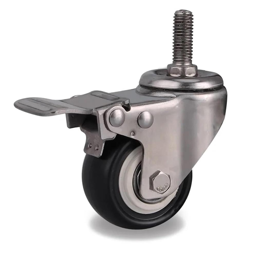 2Pcs 2 Inch Casters Wheels with 304 Stainless Steel Frame Polyurethane Tread Mute No Rust for Humid Environment Industrial PU Casters(Flat Brake,1.5
