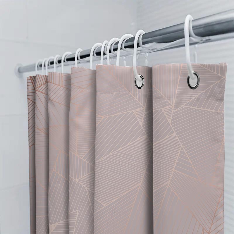 Modern Geometric Shower Curtain With Rustic Pink Light Gray Stripes Decorative Bathtub Liner For Bathroom Made In China (Length: