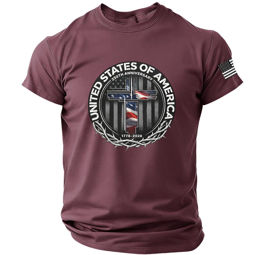 Estados Unidos 250º Aniversário 1776 2026 Camiseta de Manga Curta com Gola Redonda e Estampa de Bandeira para Homens