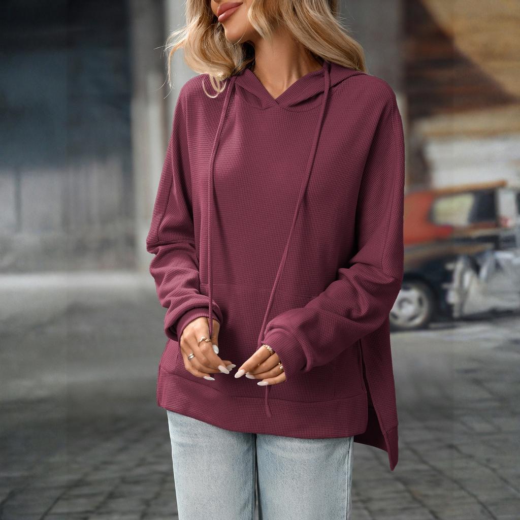 Women's Fashion Solid Color Hooded Long Sleeved Pullover Sweatshirt Hooded Sweatshirt Top