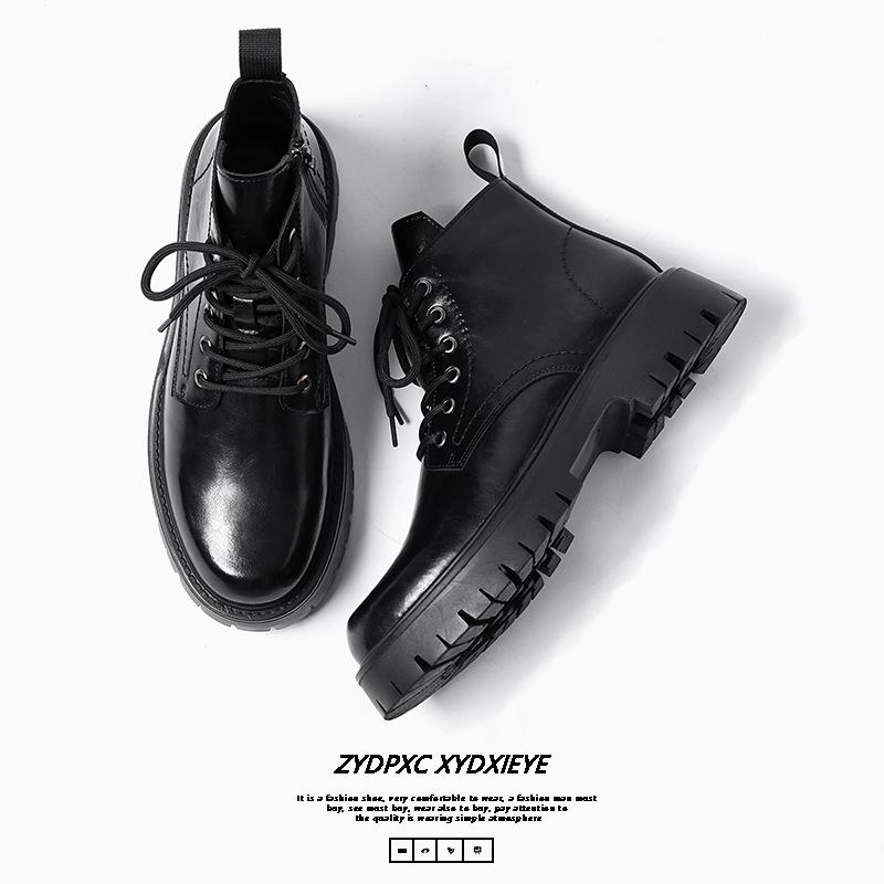 Men's Martin boots low-top British style retro men's medium-top thick-soled heightened side zipper boots 6895-X