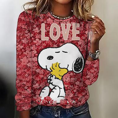 Letter &Snoopy Print T-shirt, Casual Long Sleeve Crew Neck T-shirt For Spring & Summer, Women's Clothing