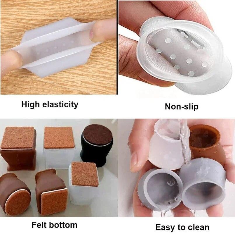 Silicone Chair Leg Caps 16/24/32pcs Table Foot Dust Covers Round/Square Furniture Leveling Legs Cups Home Floor Protector