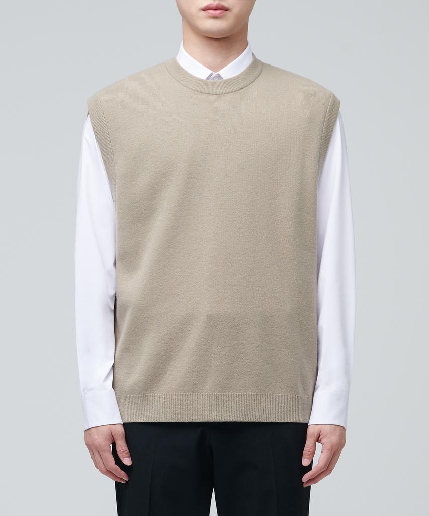 MUSINSA STANDARD Lambswool Crew Neck Knit Vest [Beige]