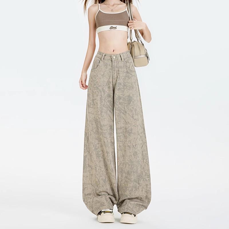 Damskie Jeansy Denimowe z Wysokim Stanem i Szerokimi Nogawkami - Tie-Dye, Wyszczuplające, Długie do Ziemi, Luźny Krój