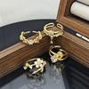 Medieval Vintage Premium Flash Diamond Retro Brushed Wide Version Open Ring Niche Light Luxury Stacked Ring Woman