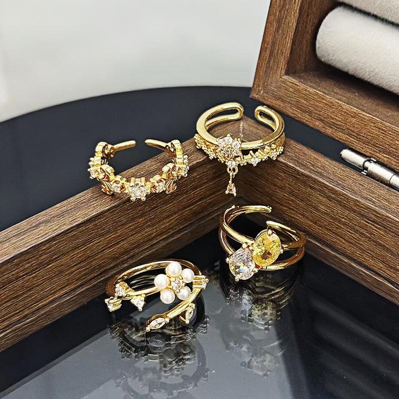 Medieval Vintage Premium Flash Diamond Retro Brushed Wide Version Open Ring Niche Light Luxury Stacked Ring Woman