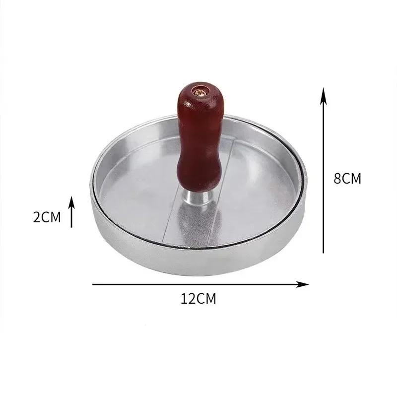 Aluminum Wooden Handle Hamburger Meat Patty Press Circular Meat Patty Mold Kitchen Hamburger Meat Compactor Practical Tools New