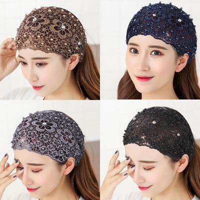 Beaded Headband: Women's Hollow Breathable Lace Wide-Brim Headscarf & Forehead Protector Hair Tie.
