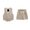 Blended High Waist Casual Shorts Waistcoat Vest Linen
