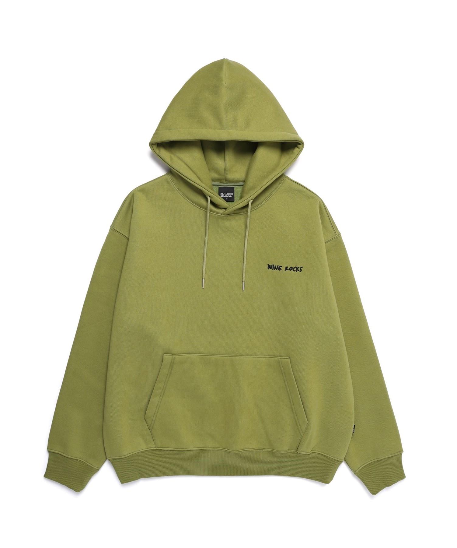 Bajubiju Wine Rocks Embroidery Over-Fit Hoodie [Olive] M