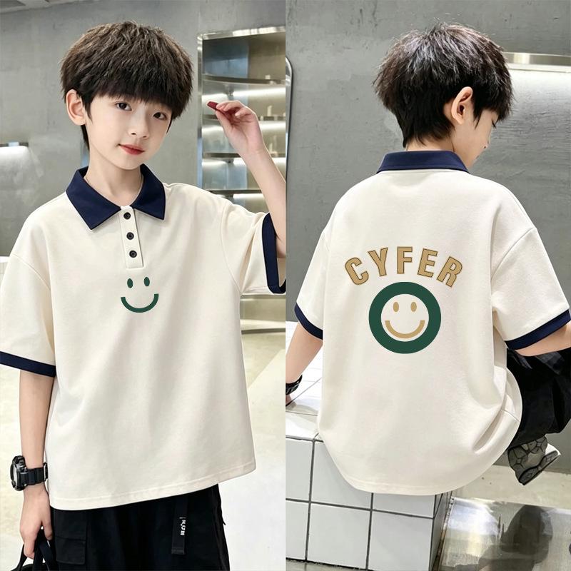 Korean Boys' Color Block Cotton Polo Shirt – Summer New Arrival in Medium & Large Sizes, Stylish Lapel with Short Sleeves