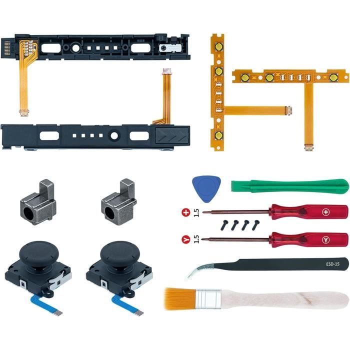 McBazel-18 en 1 Kit de Réparation pour Switch Joy-Con avec Tournevis,Outil d'ouverture,Joysticks Analogiques 3D Gauche Droite