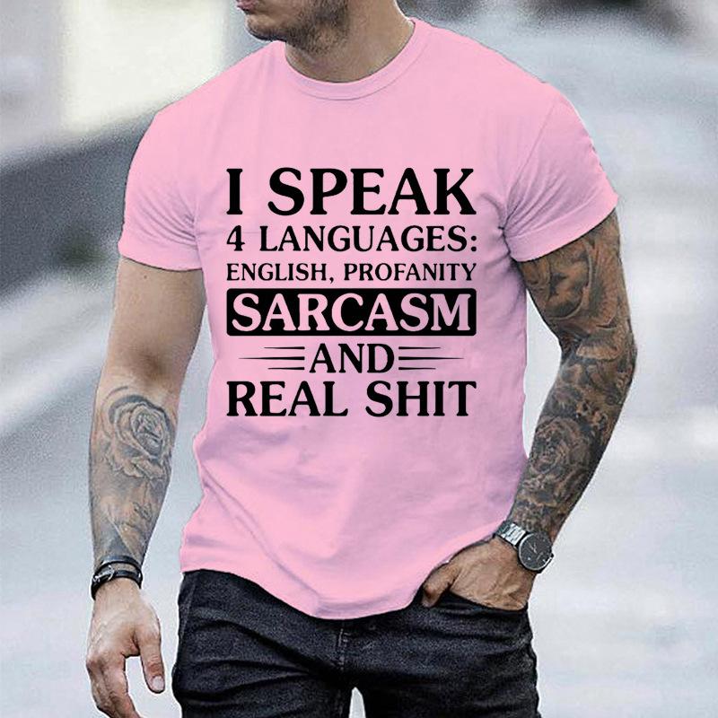 Unisexs Funny I Speak 4 Languages T Shirt Sarcasm Profanity Graphic Tee O Neck Short Sleeve Casual Streetwear Humorous Slogan Tops