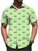 Men's Plus Size Short Sleeve Shirt- Light Green with Bright Frog Pattern, Lightweight and Breathable Fabric, Regular Fit Button Summer Casual Shirt,