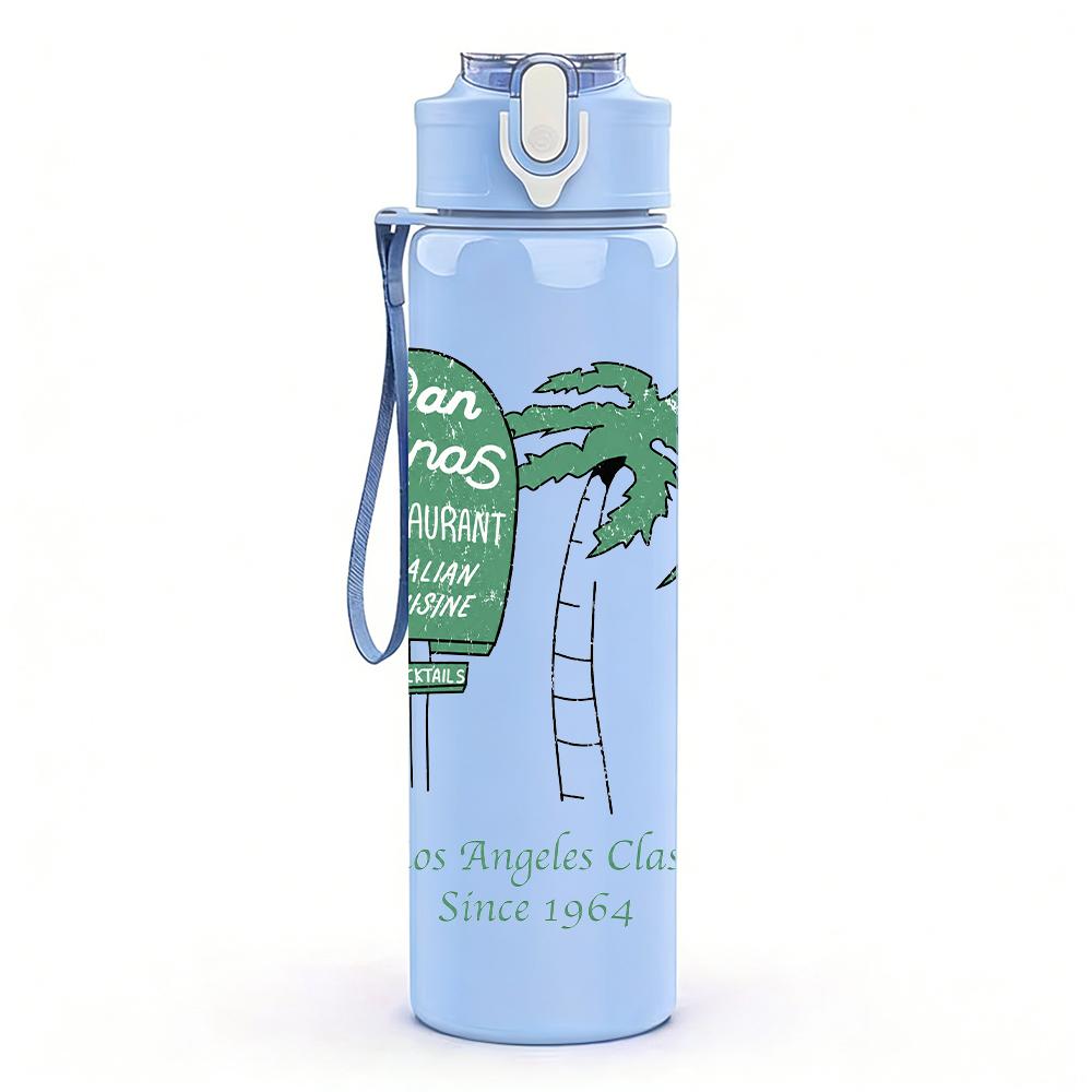 1PC Palm Tree Green Minimalist Landscape Print 750ml colorful plastic sports water bottle leakproof pop up lid with straw for outdoor work home use