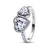 Double Heart Paved Design 925 Silver Ring Women Rings 193659CO1
