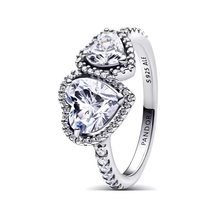Pandora Double Heart Paved Design 925 Silver Ring Women rings 193659CO1 Box,50
