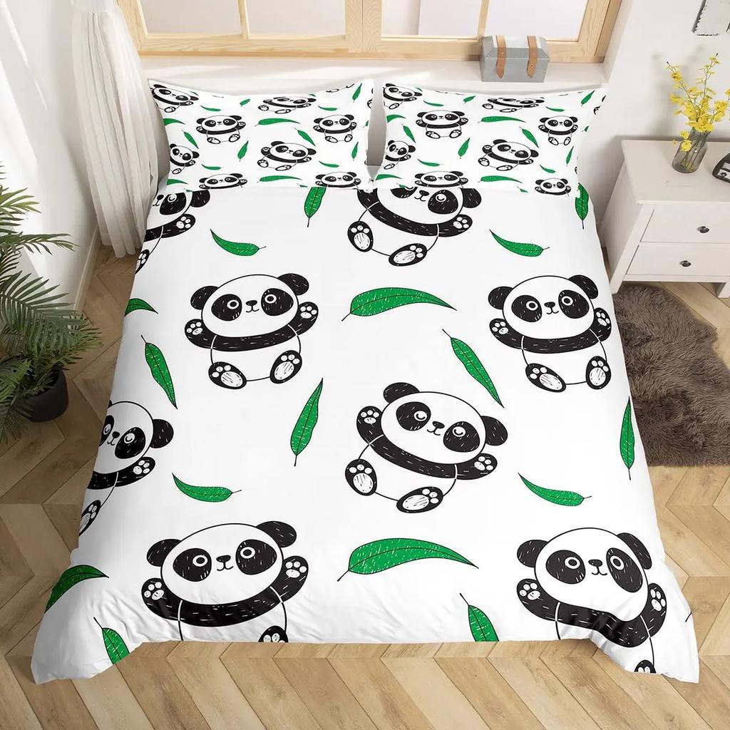 Panda König Komplettes Bettwäscheset Kinder Romantisches Bettwäscheset Cartoon Tier Bettbezug Fahrrad Ballon Libelle Polyester Bettdeckenbezug