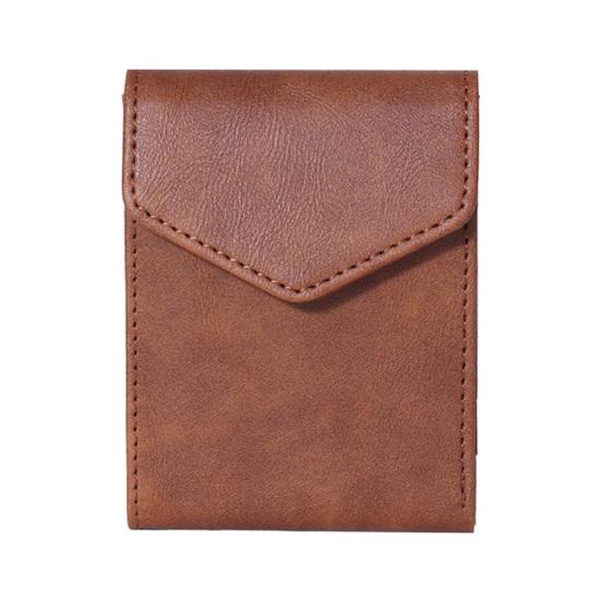 

Vertical Card Wallet Slim Card Holder Cash Wallet Snap Button Closure Retro Faux Leather Wallet Gift for Men коричневий