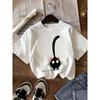 European Sizes Simple and Healing Casual Style Girls' Round-neck Short-sleeve T-shirt for Spring and Summer, Cute Cartoon Kitten Pattern Printed