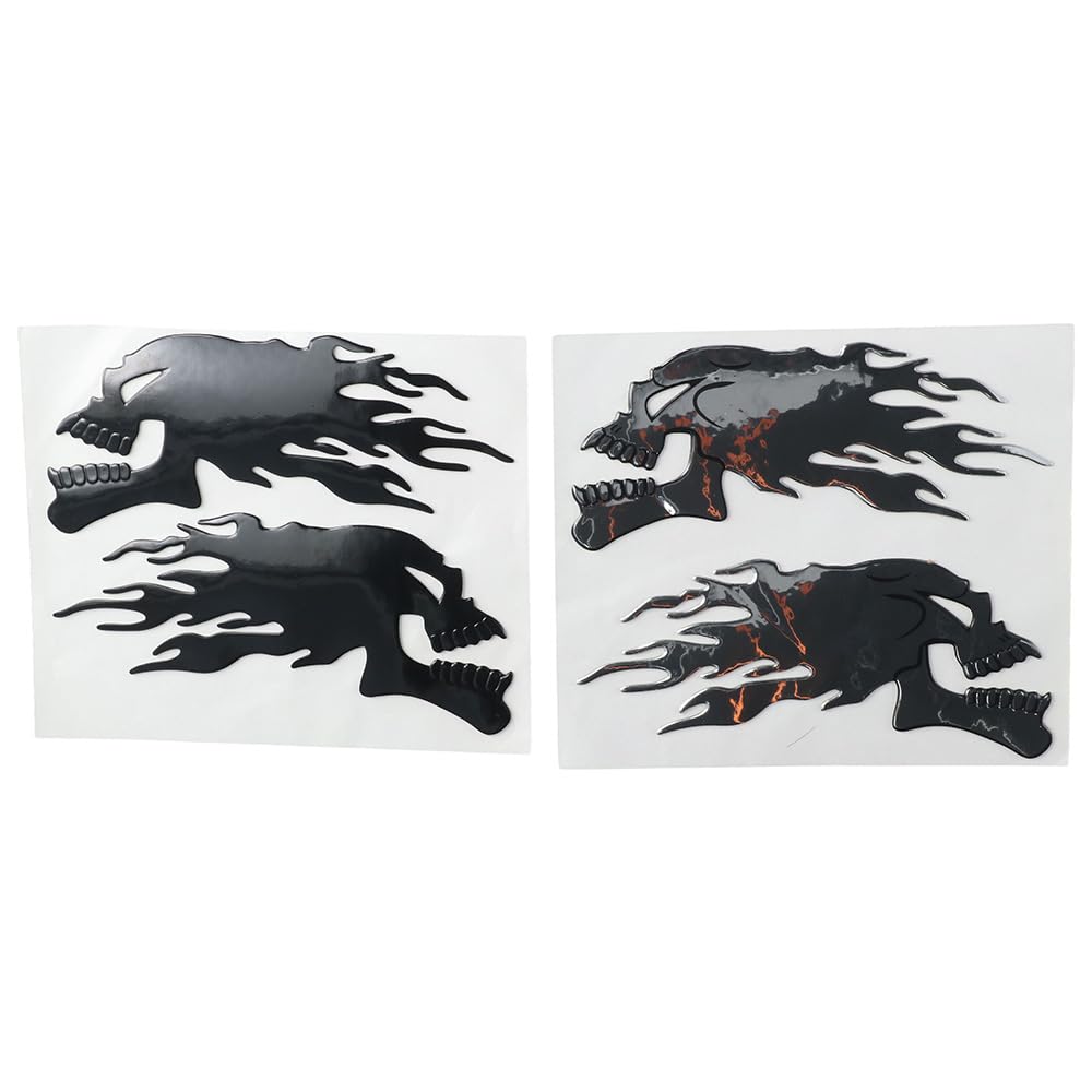 Qicarkey 4 Pcs 3D Skull Head Glossy Emblem Sticker Helmet Decoration Decal Skeleton Metal