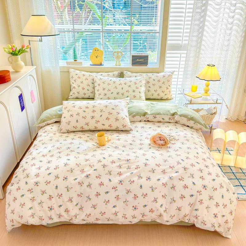 Garden Pink Flowers Pattern Duvet Cover Set 3Pcs Cute Rabbit Printed 100% Cotton Soft Comfortable Comforter Cover Bedding Set