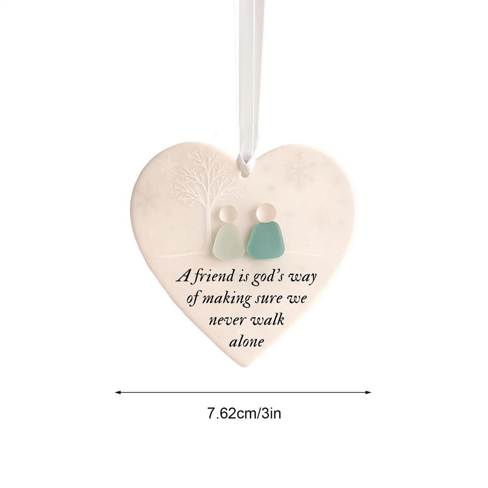 Sea Glass Friendship Ornament Ceramic Timeless Keepsake Heart Hanging Art Pendant For Friend Sister Mothers Day Birthday