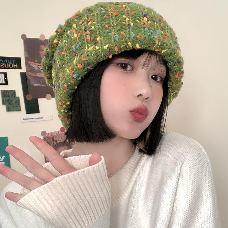 Trendy Mixed Color Slouchy Beanie Classic Coldproof Warm Skull Cap Thick Knit Hats Beanies For Women Autumn & Winter