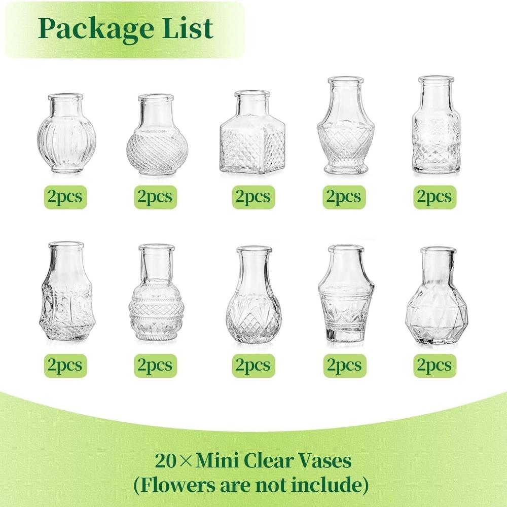 10/20Pcs Glass Bud Vases Clear Hydroponic Small Flower Vase for Centerpieces for Table Wedding Home Party Decoration