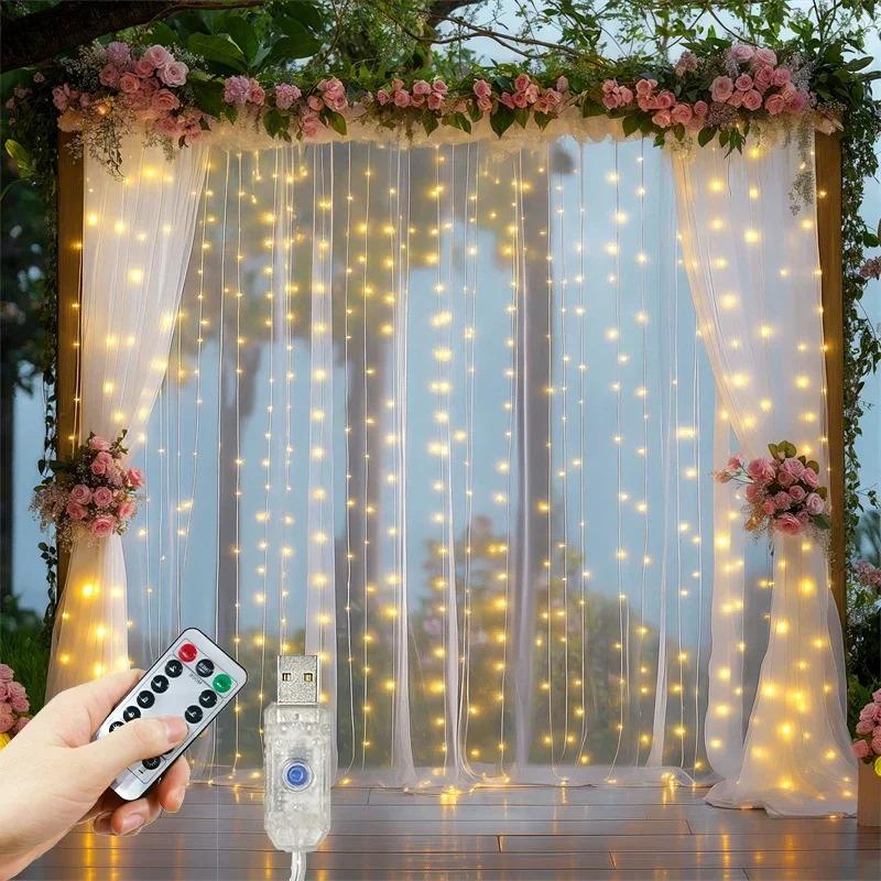 USB Vorhang LED Lichterkette 8 Modi Bettvorhang Beleuchtung für Innen Weihnachten Hochzeit Party Dekoration Romantische Lichter