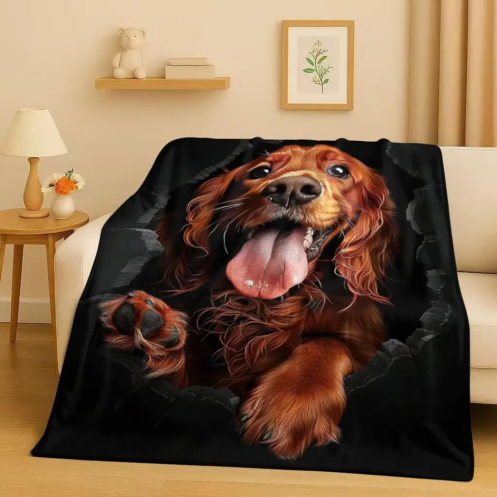 Classic Breaking Wall 3D Illusion Dog Puppy Flannel Blanket,Ultra Soft Warm Plush Throw for Home Bedroom Bed Sofa Cover Gift