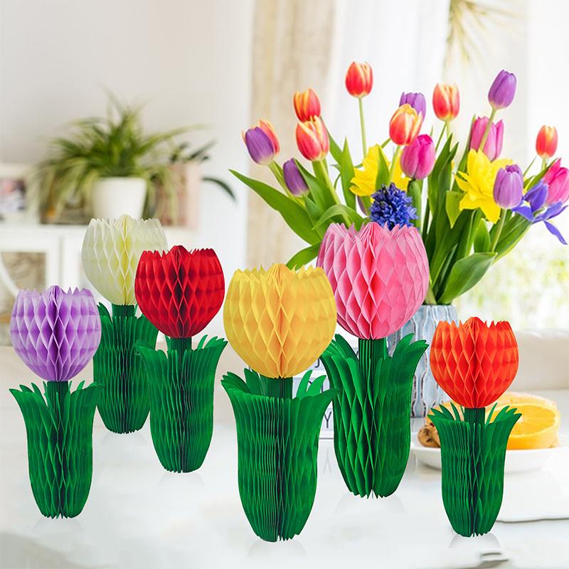 Honeycomb Tulip Flower Paper Tulip Floral Honeycomb Ceiling Hanging Decoration For Office Home Wedding Birthday Party Decor