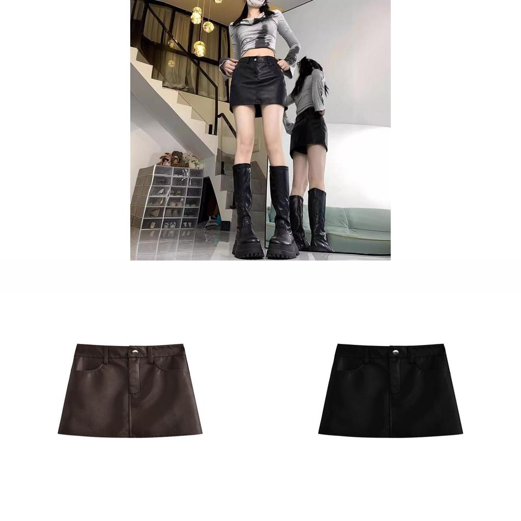 Pu Leather Aline Mini Skirt For Women With Zipper Closure Trendy Streetwear