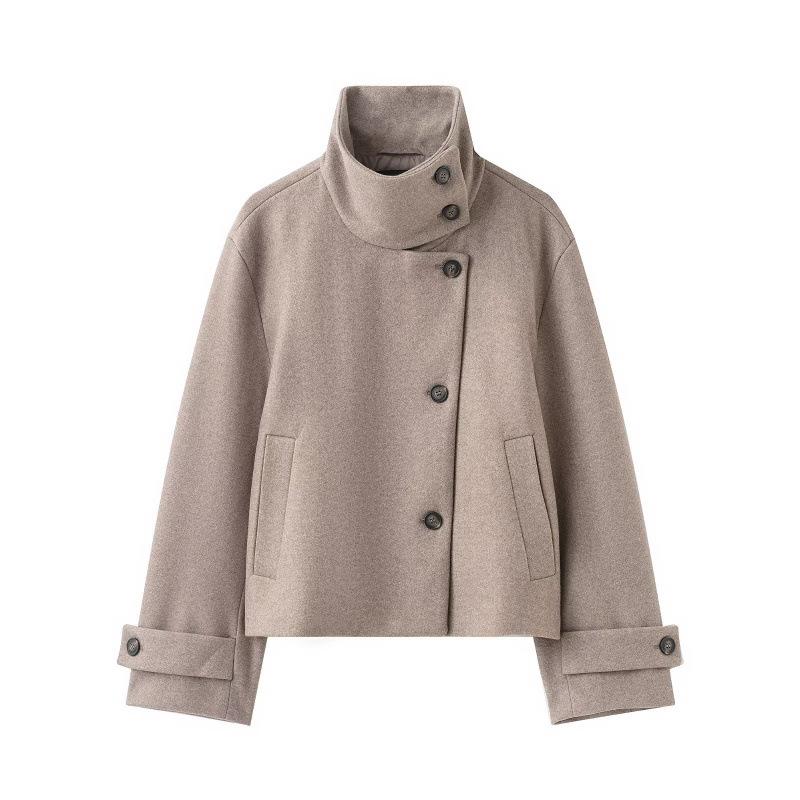 

European & American Women s Fashion Stand-up Collar Jacket XS хаки