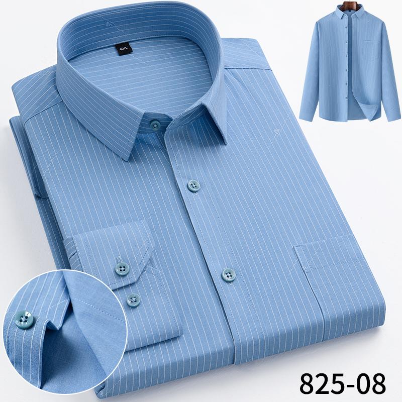 Men's Bamboo Fiber Long Sleeved Wrinkle-Free Comfortable Breathable Fit Striped Solid Shirts Business Casual Blouses Plus Sized