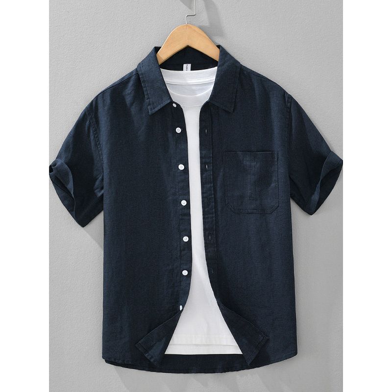 Foreign Trade Surplus Summer New All-Linen Short-Sleeve Shirt for Men, Loose Casual Half-Sleeve Shirt, Trendy Simple Top