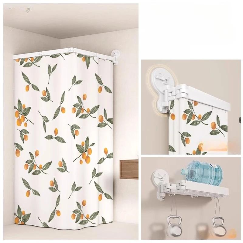 L Shape Folding Shower Curtain Suction Cup No Drilling Bathroom Dry And Wet Separation Waterproof Toilet Corner Shower Partition