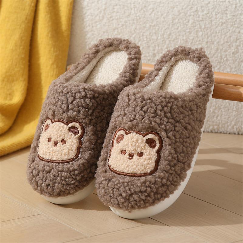 Autumn and Winter New Cartoon Bear Cotton Slippers Household Women's Thick Bottom Indoor Home Plush Slippers Winter